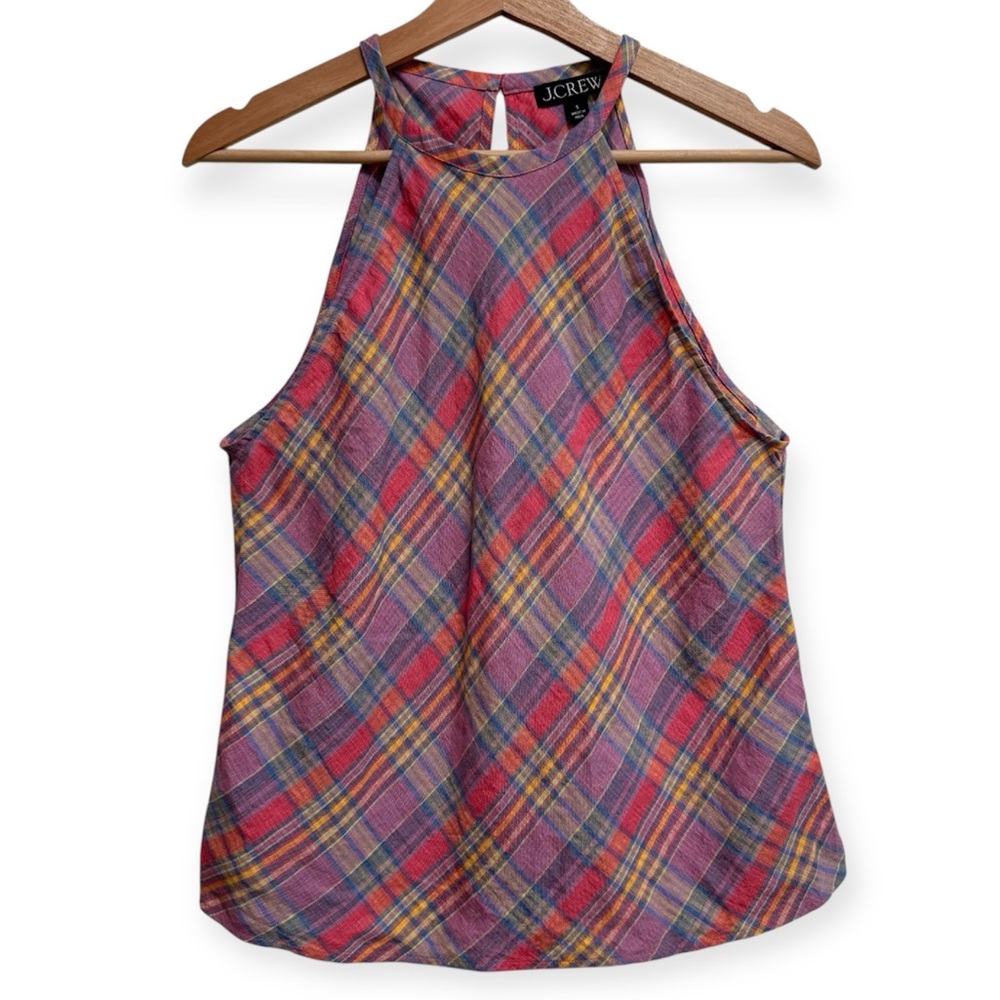 J. Crew Sunset Plaid Amber Linen Top